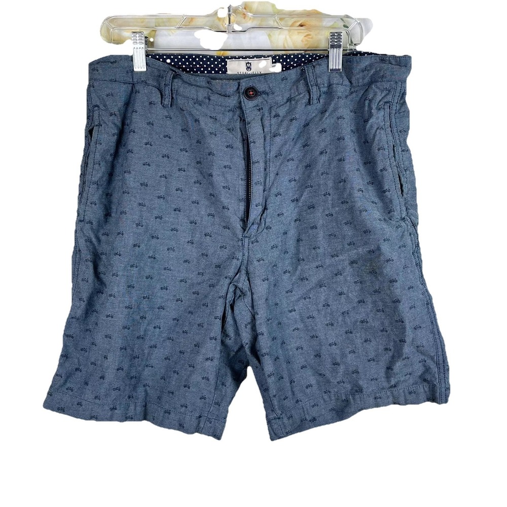 STEEL & JELLY London Shorts Men's Size 34 Blue Casual Chino Motorcycle Print